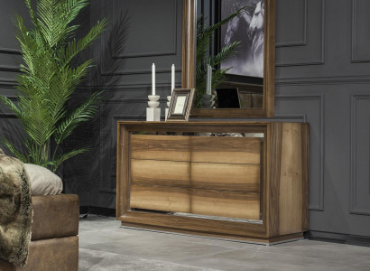 Dresser + Mirror Modern Style Brown with Storage Luxury Set New